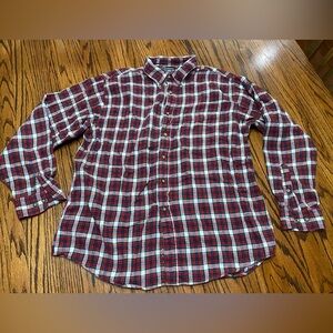Croft & Barrow Flannel Shirt Sz Large White Red Plaid Long Sleeve Button Down
